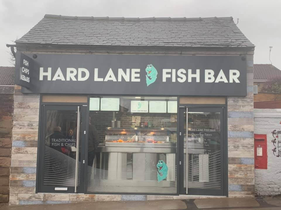 The outside of the building on the hard lane fish bar